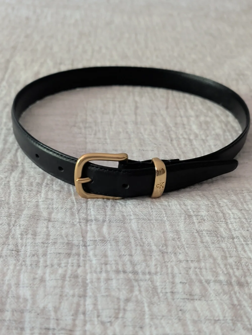 Calvin Klein Black Leather Belt with Gold-Tone Buckle Small
